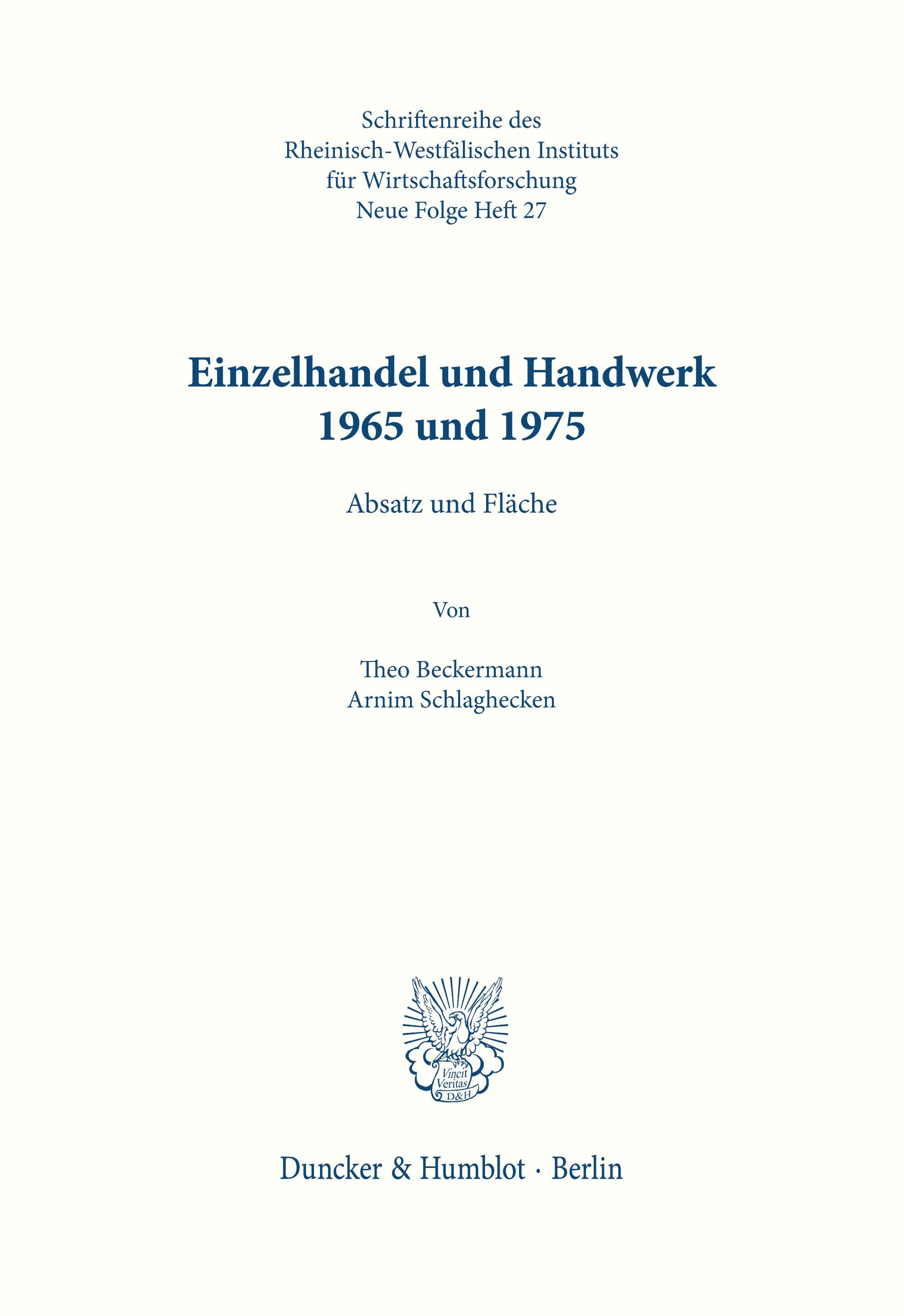 Vorderes Coverbild Einzelhandel und Handwerk 1965 und 1975.