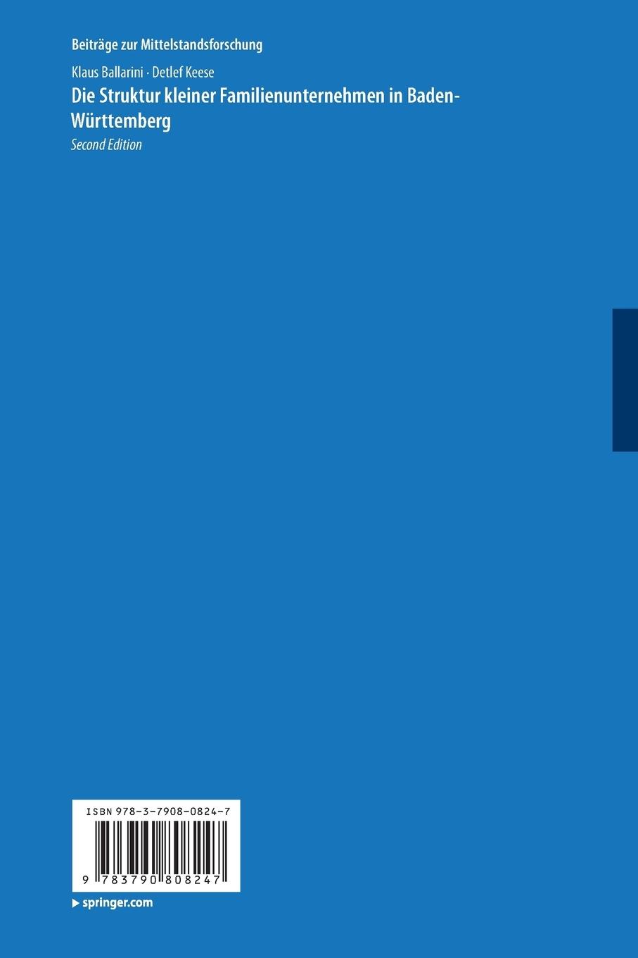 Rückseitencover Die Struktur kleiner Familienunternehmen in Baden-Württemberg