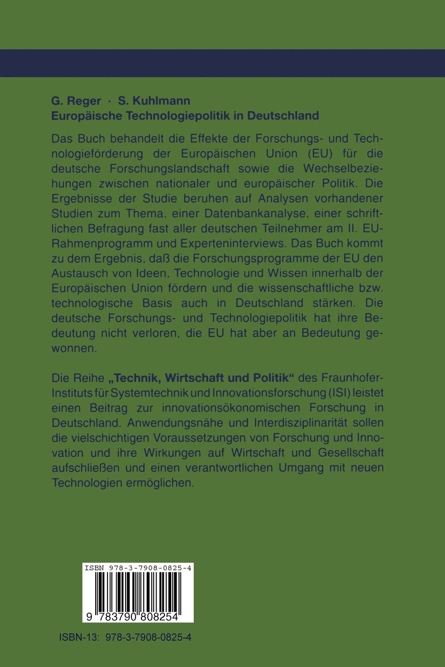 Rückseitencover Europäische Technologiepolitik in Deutschland