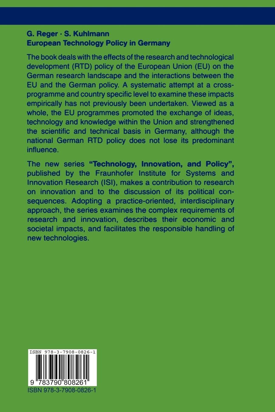 Rückseitencover European Technology Policy in Germany