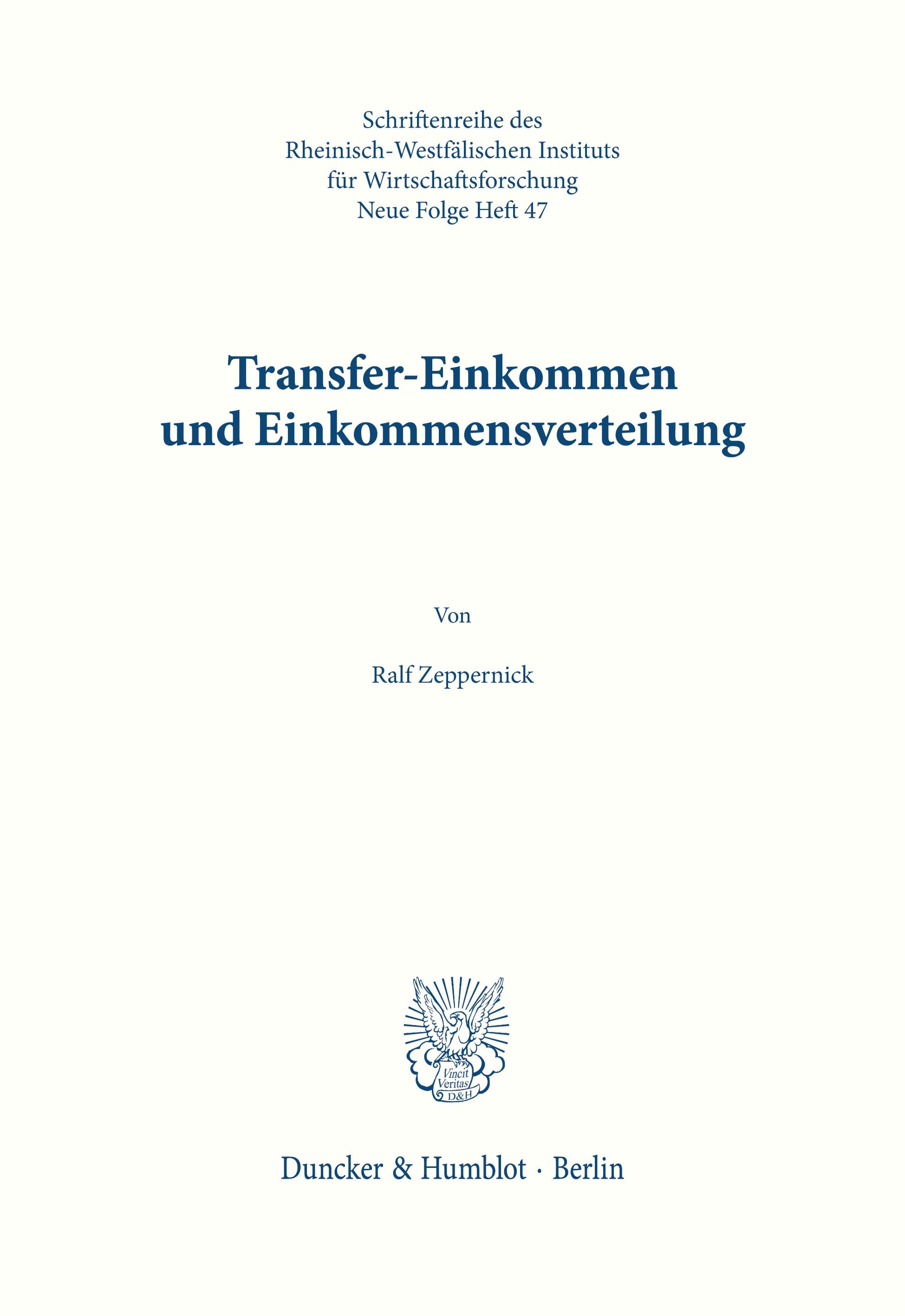 Vorderes Coverbild Transfer-Einkommen und Einkommensverteilung.