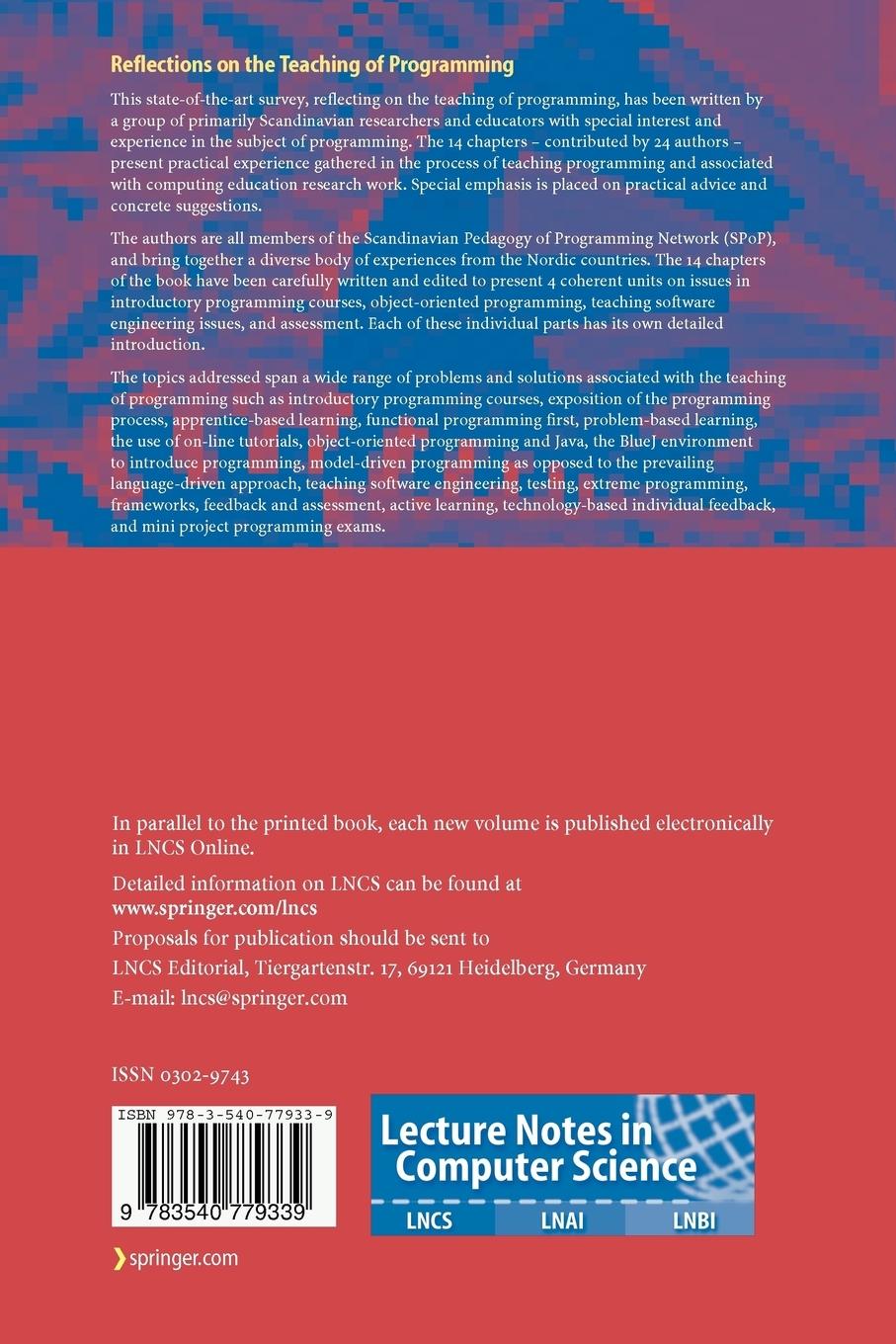 Rückseitencover Reflections on the Teaching of Programming