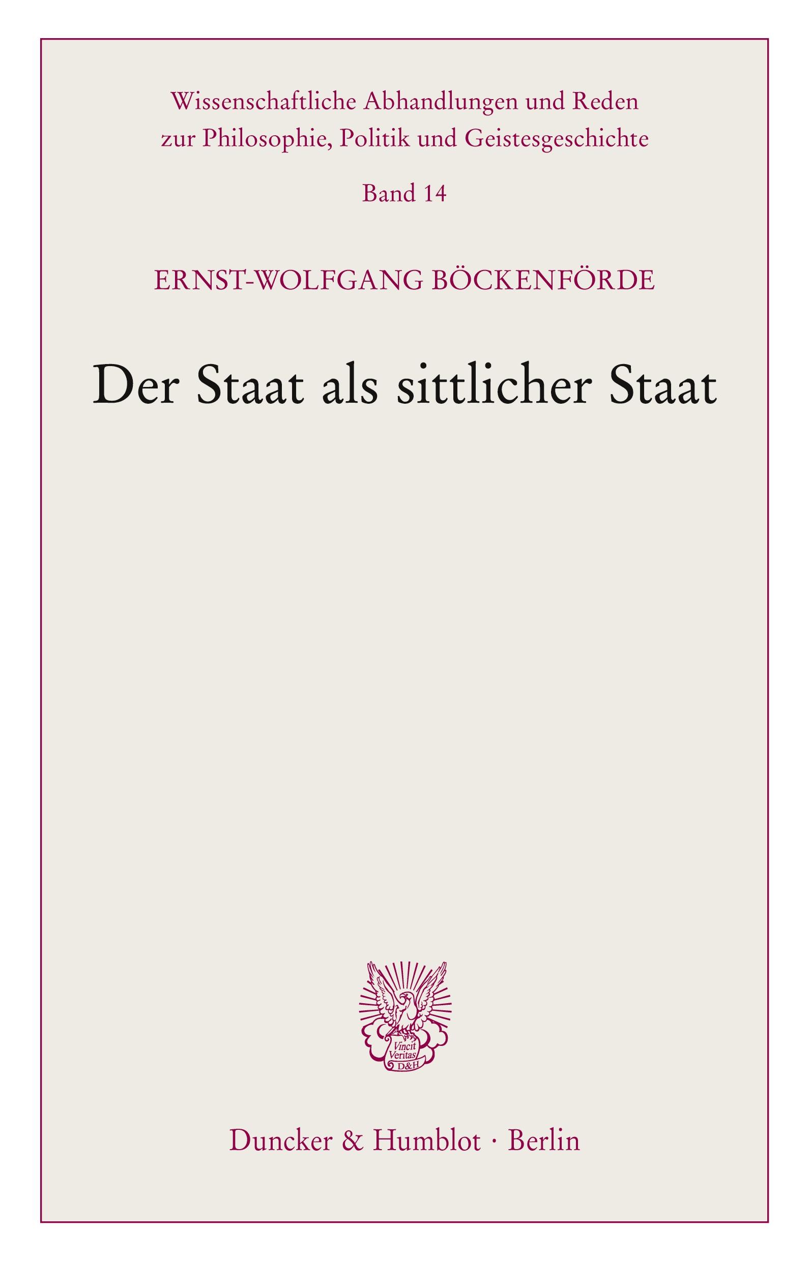 Vorderes Coverbild Der Staat als sittlicher Staat.