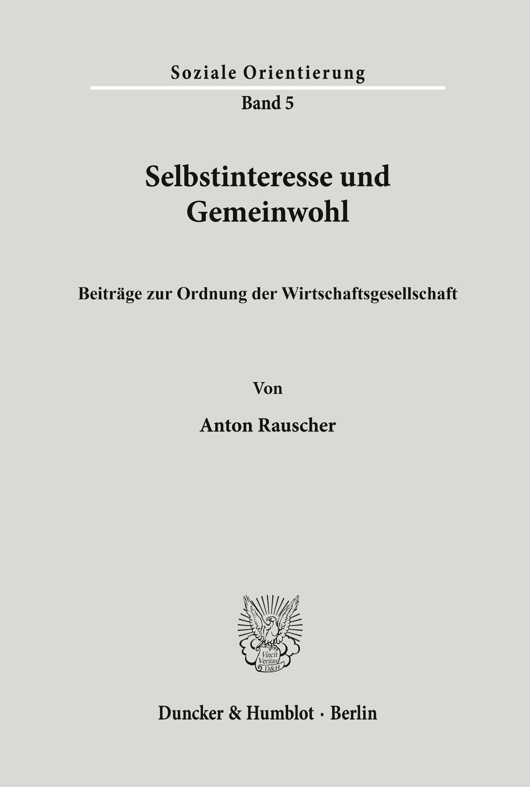 Vorderes Coverbild Selbstinteresse und Gemeinwohl.