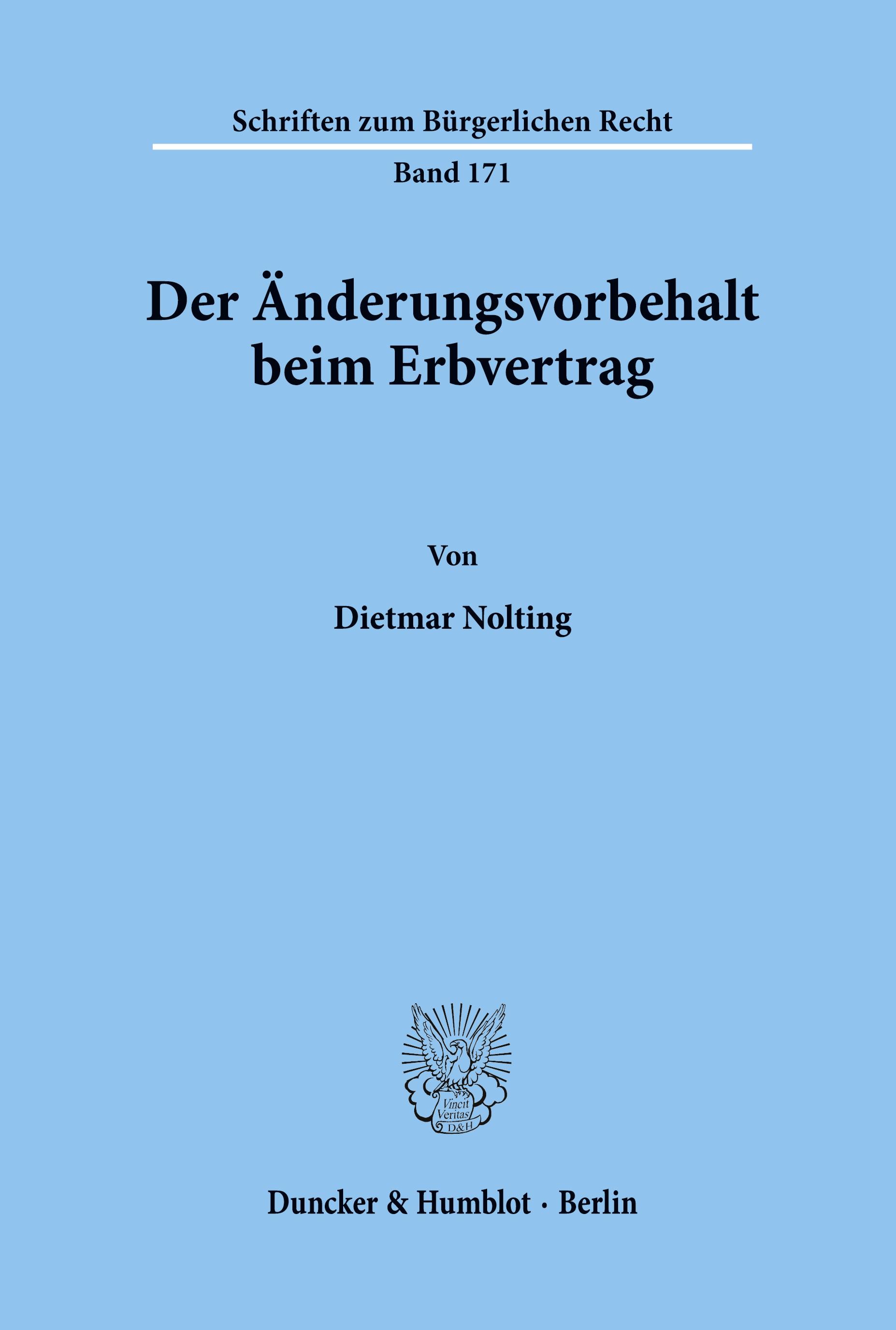 Vorderes Coverbild Der Änderungsvorbehalt beim Erbvertrag.