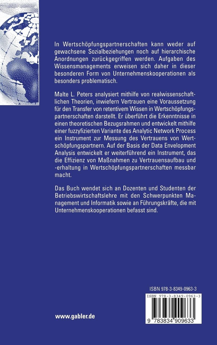 Rückseitencover Vertrauen in Wertschöpfungspartnerschaften zum Transfer von retentivem Wissen