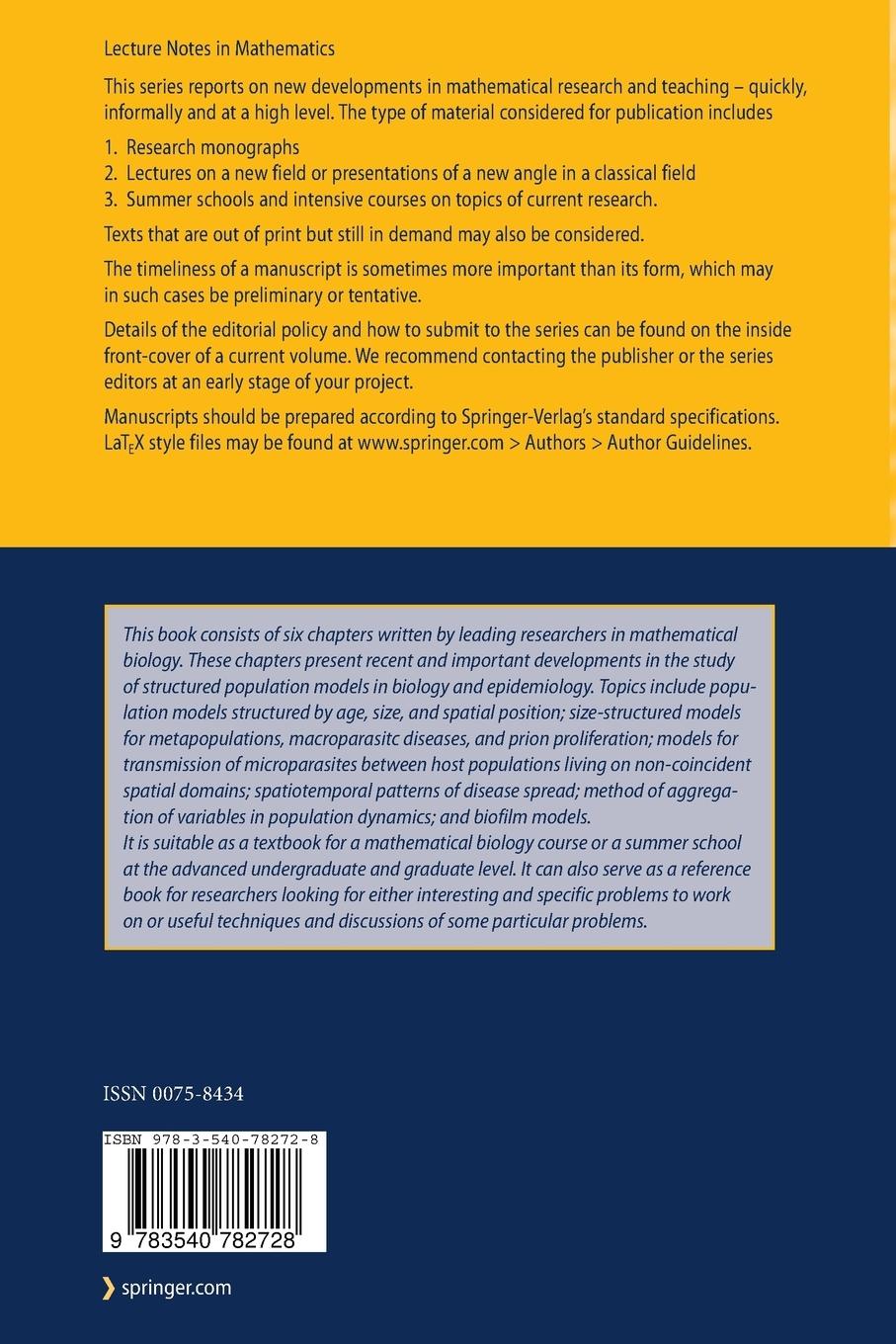 Rückseitencover Structured Population Models in Biology and Epidemiology