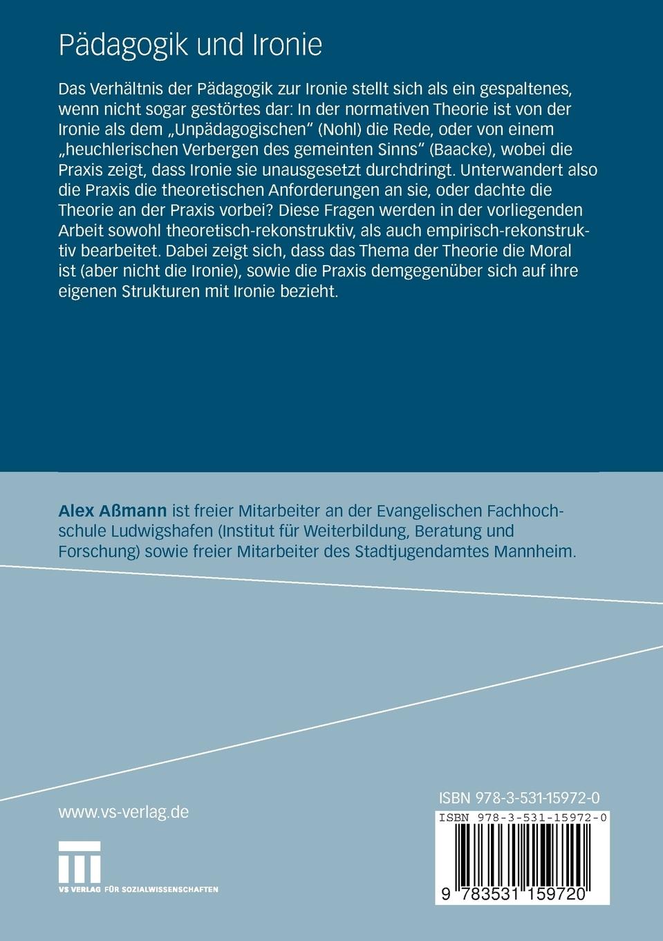 Rückseitencover Pädagogik und Ironie