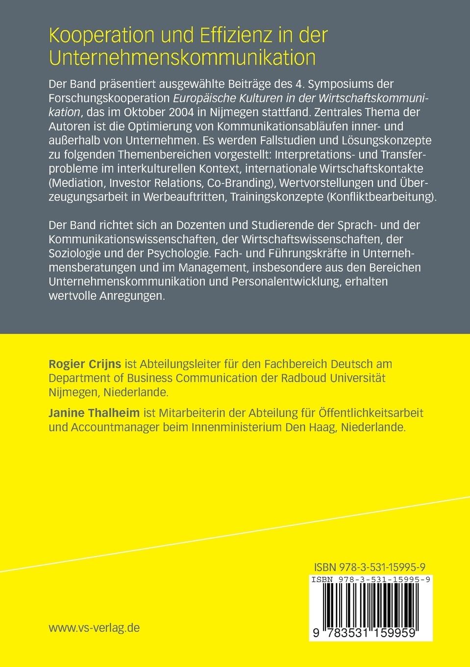 Rückseitencover Kooperation und Effizienz in der Unternehmenskommunikation