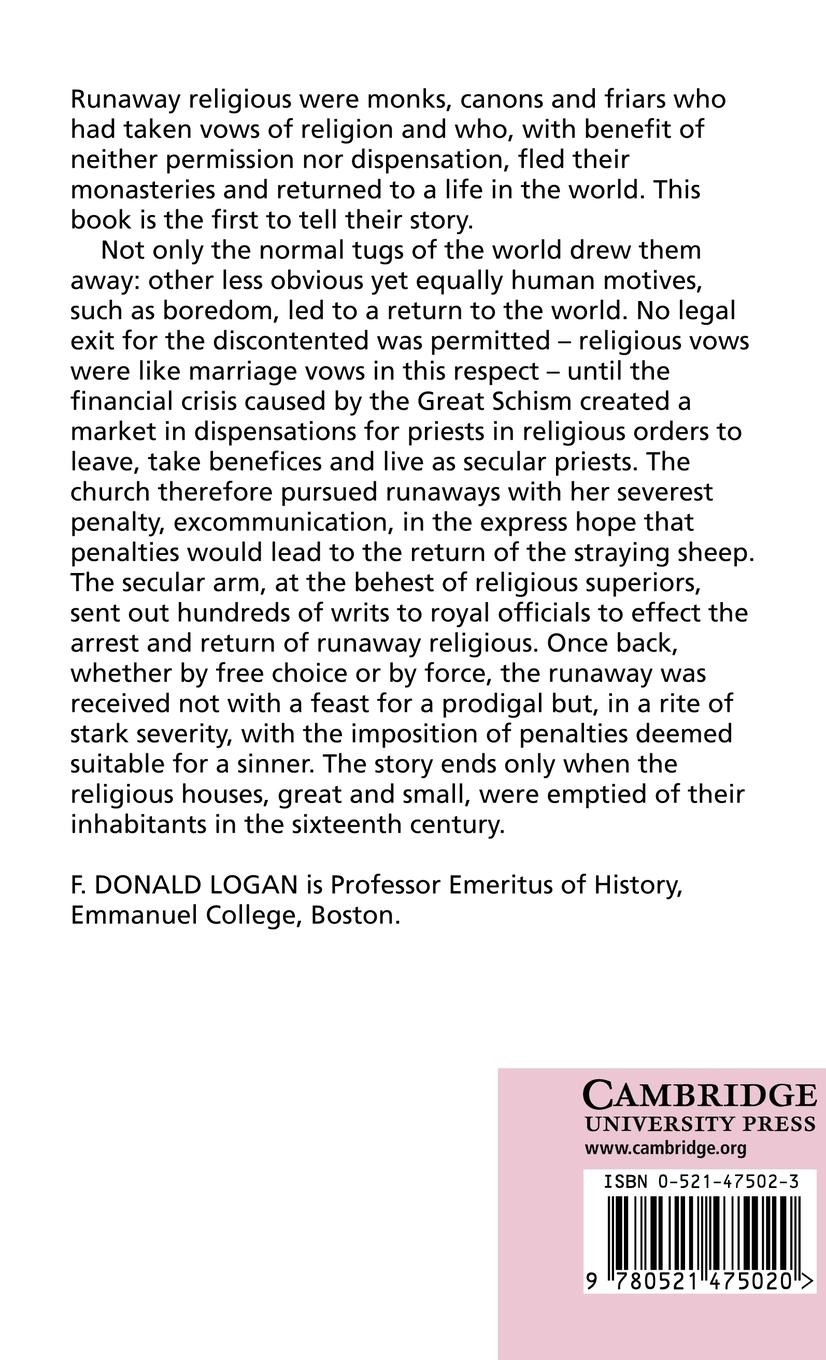 Rückseitencover Runaway Religious in Medieval England, C.1240 1540