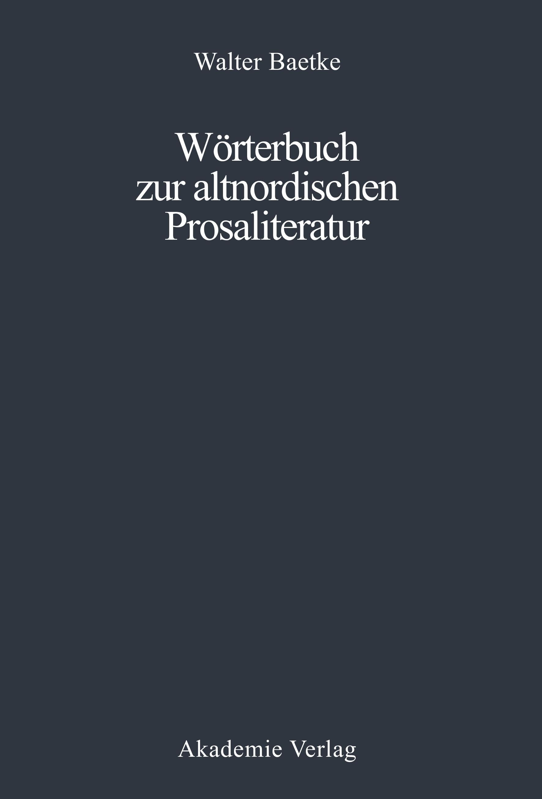 Vorderes Coverbild Wörterbuch zur altnordischen Prosaliteratur