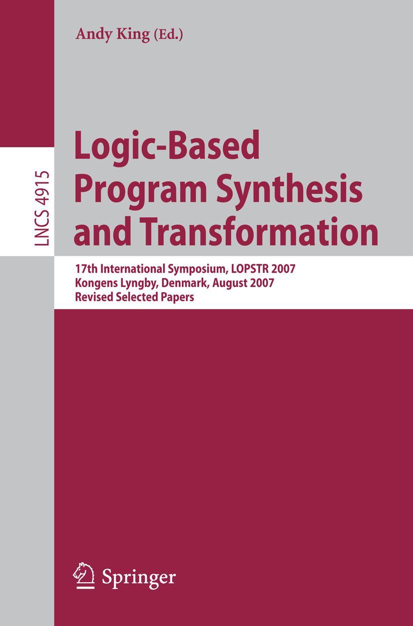 Vorderes Coverbild Logic-Based Program Synthesis and Transformation