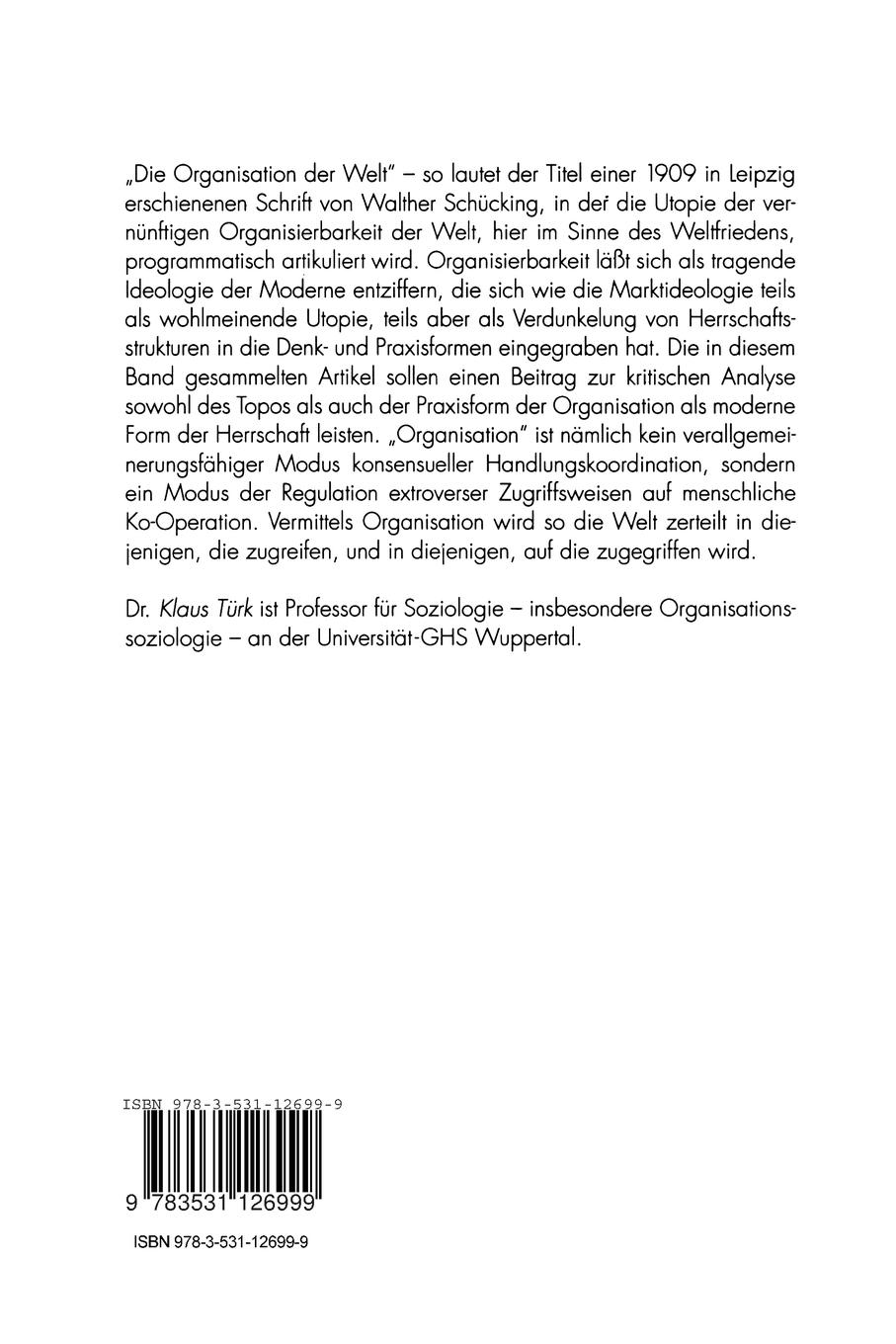 Rückseitencover "Die Organisation der Welt"