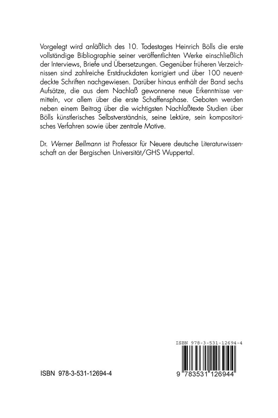 Rückseitencover Das Werk Heinrich Bölls