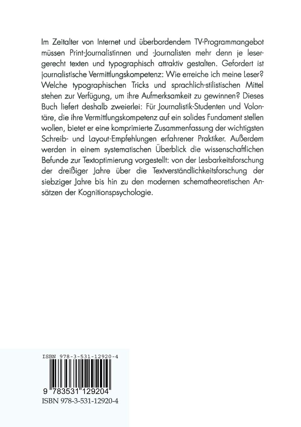 Rückseitencover Textoptimierung für Printmedien