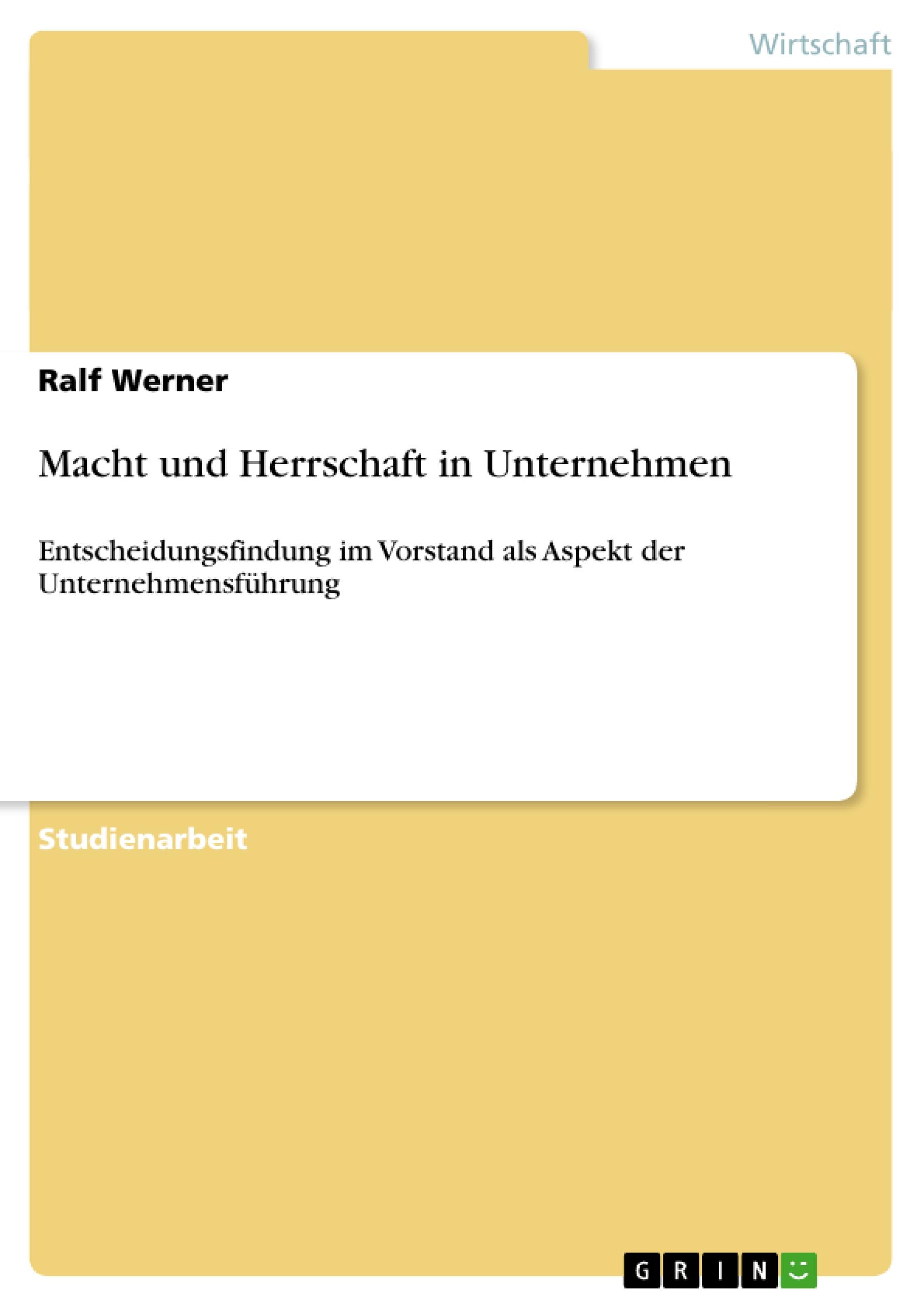Vorderes Coverbild Macht und Herrschaft in Unternehmen