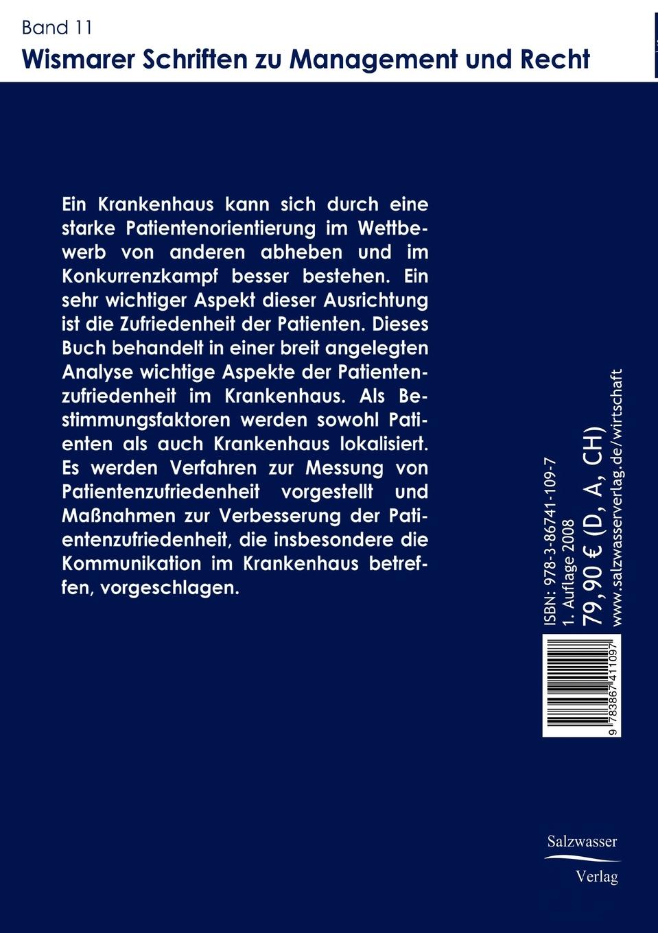 Rückseitencover Patientenzufriedenheit im Krankenhaus
