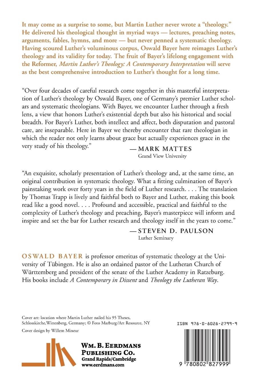 Rückseitencover Martin Luther's Theology