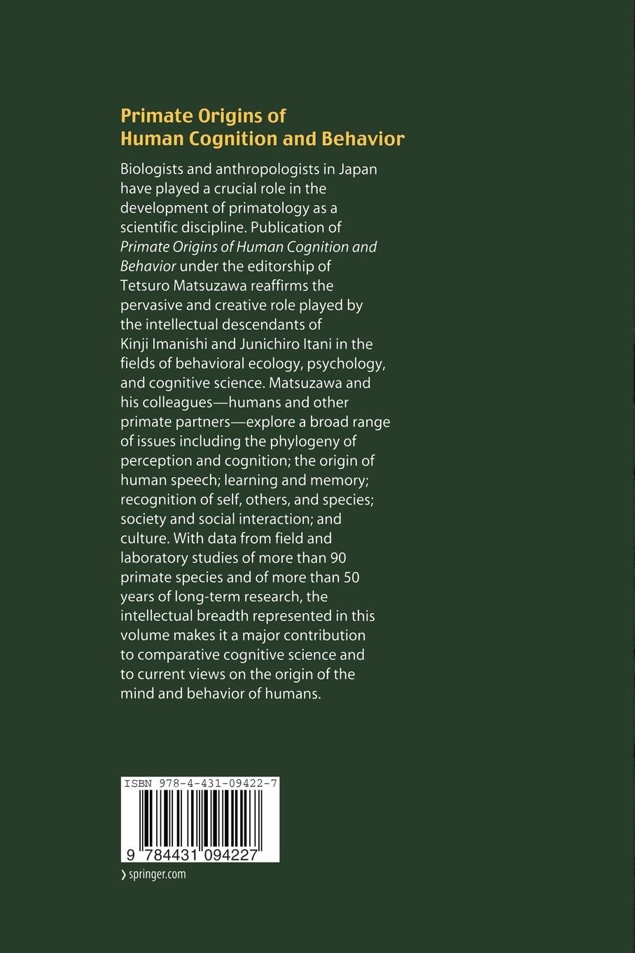 Rückseitencover Primate Origins of Human Cognition and Behavior