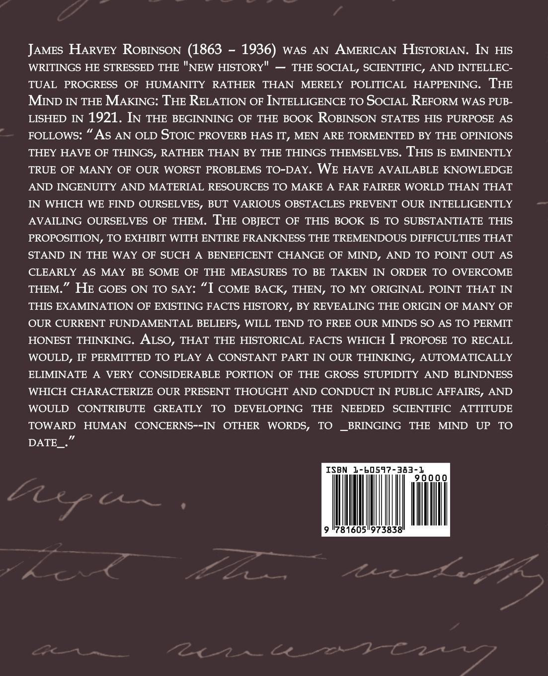 Rückseitencover The Mind in the Making - The Relation of Intelligence to Social Reform