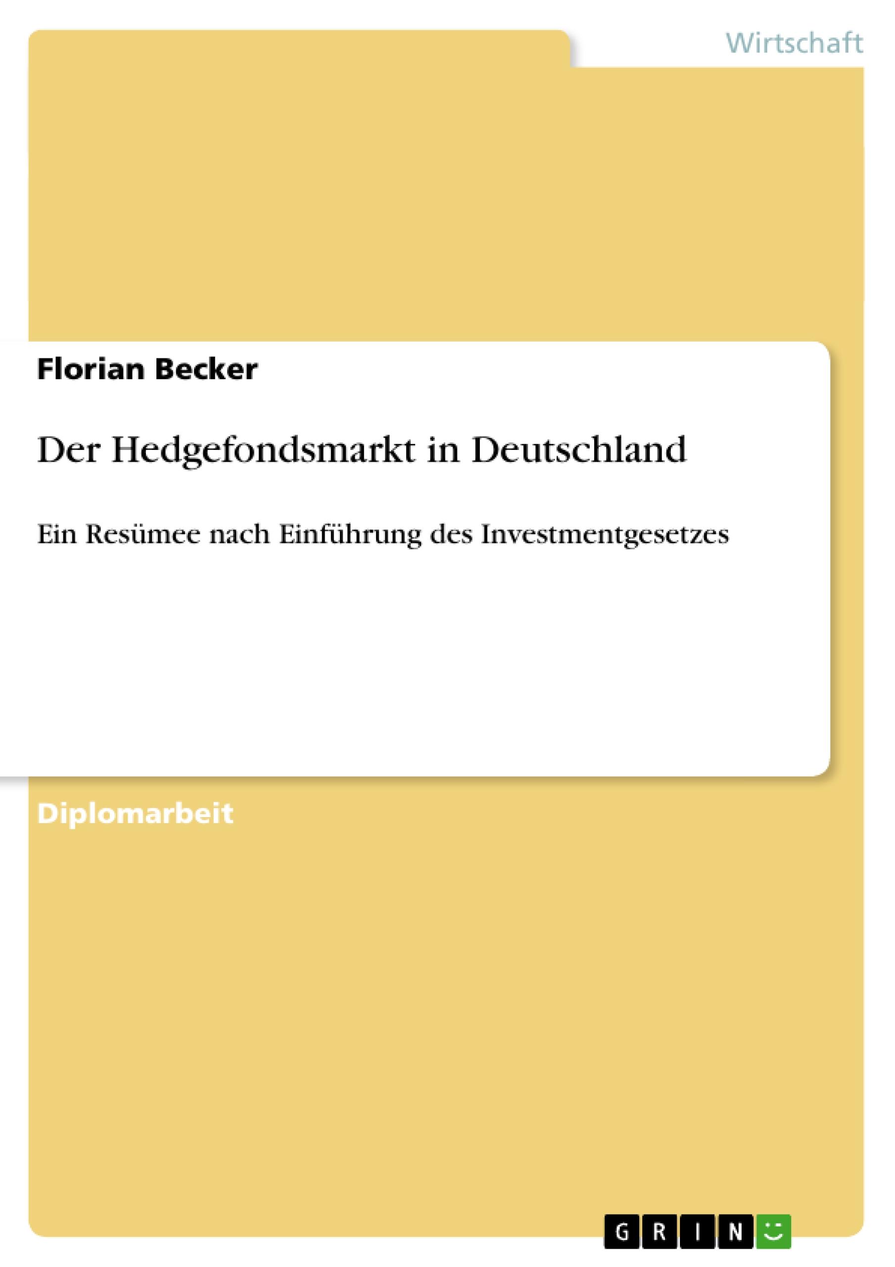Vorderes Coverbild Der Hedgefondsmarkt in Deutschland