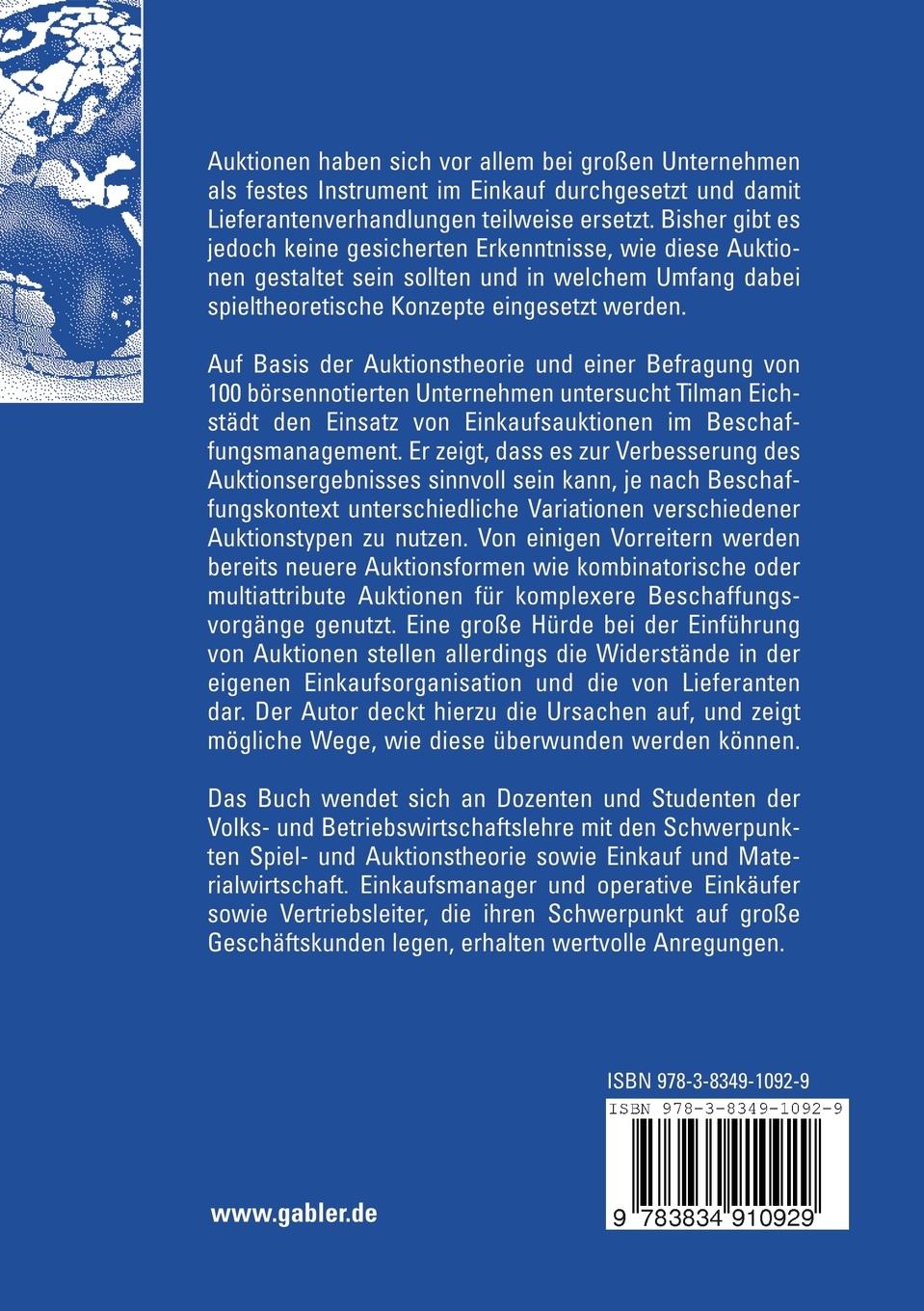 Rückseitencover Einsatz von Auktionen im Beschaffungsmanagement