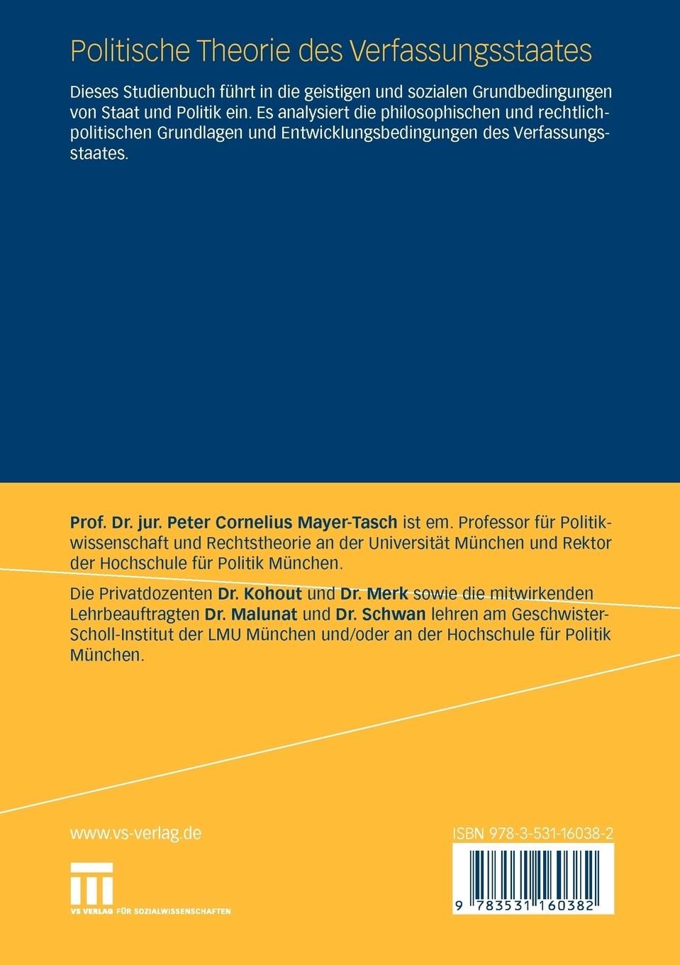 Rückseitencover Politische Theorie des Verfassungsstaates