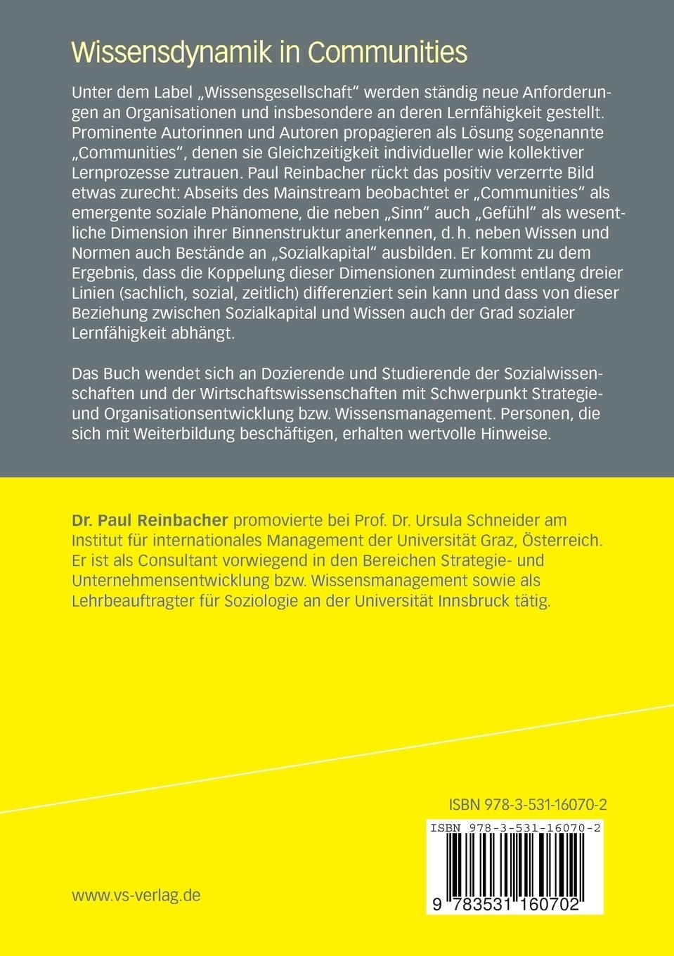 Rückseitencover Wissensdynamik in Communities