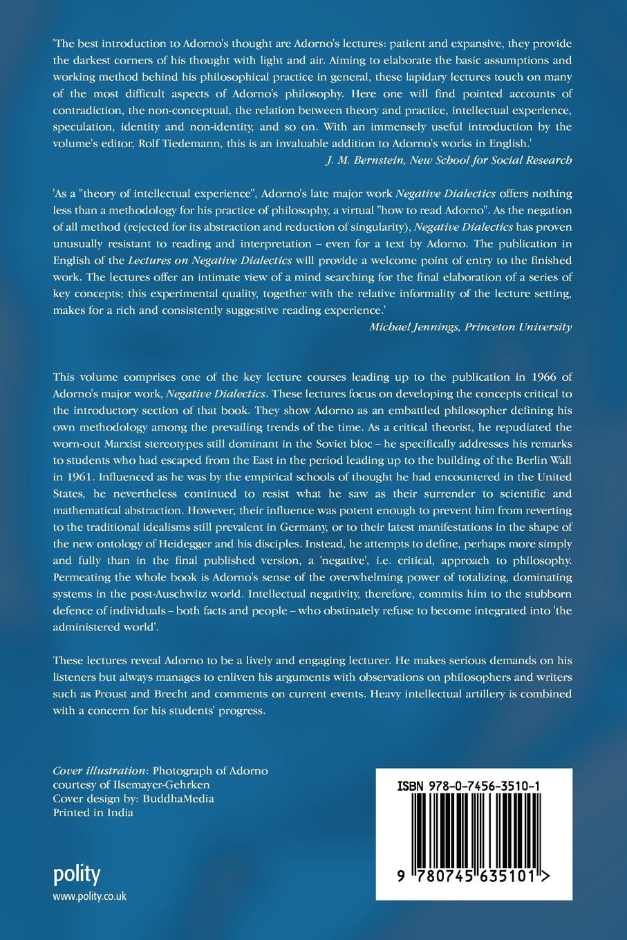 Rückseitencover Lectures on Negative Dialectics