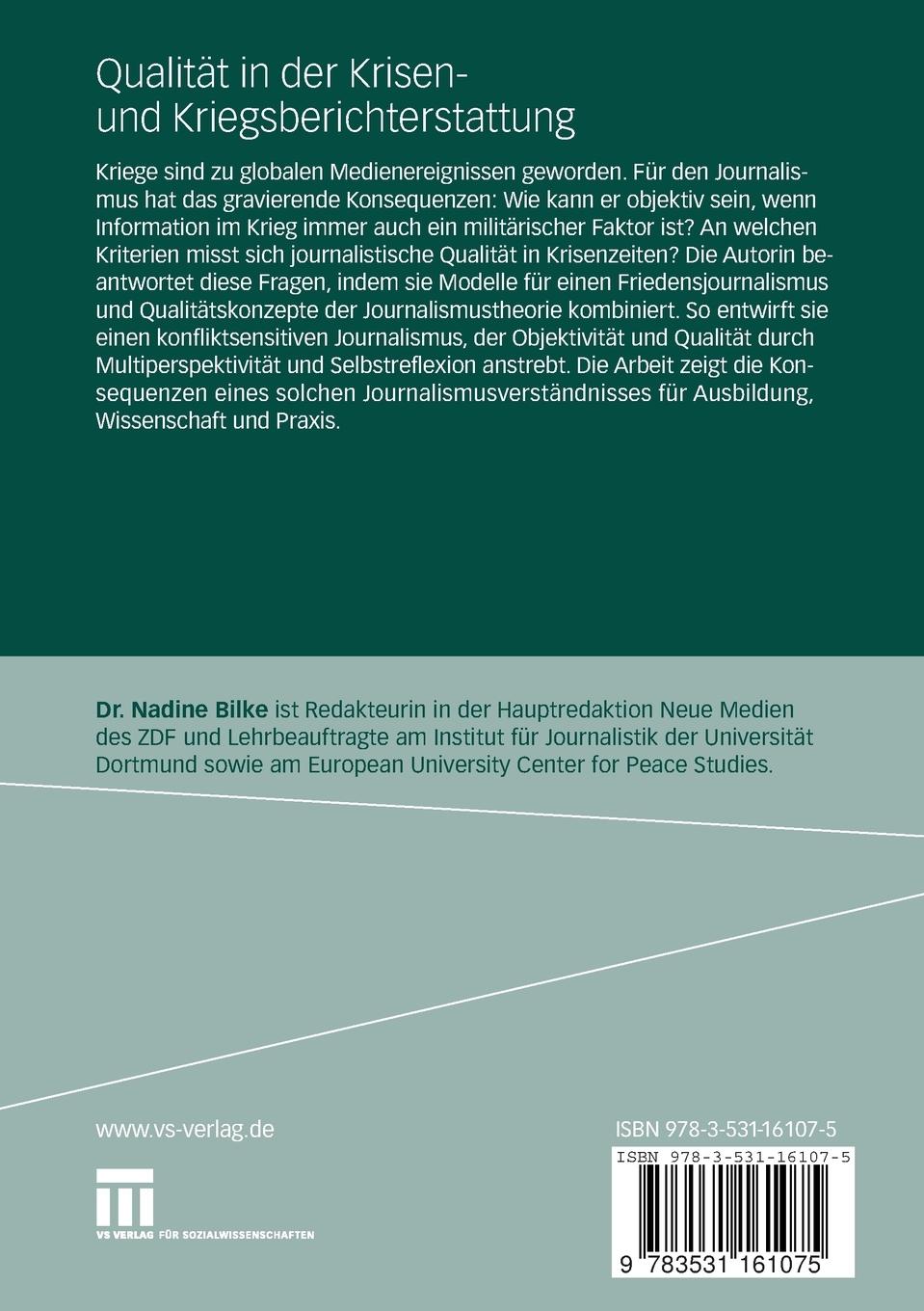 Rückseitencover Qualität in der Krisen- und Kriegsberichterstattung