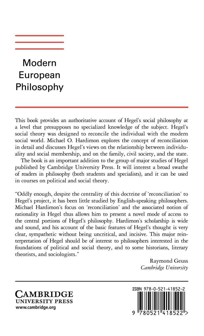 Rückseitencover Hegel's Social Philosophy