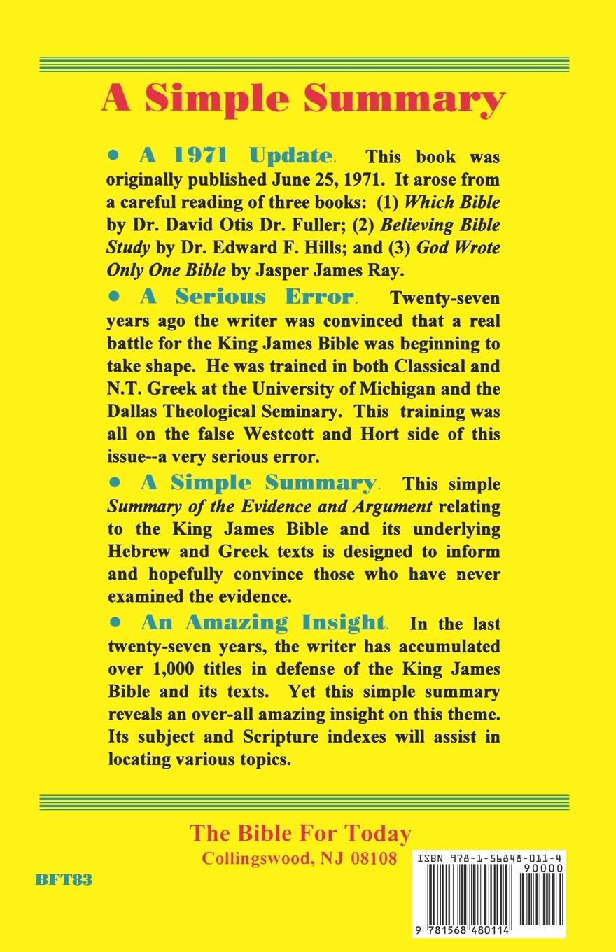 Rückseitencover The Case for the King James Bible, A Summary of the Evidence and Argument