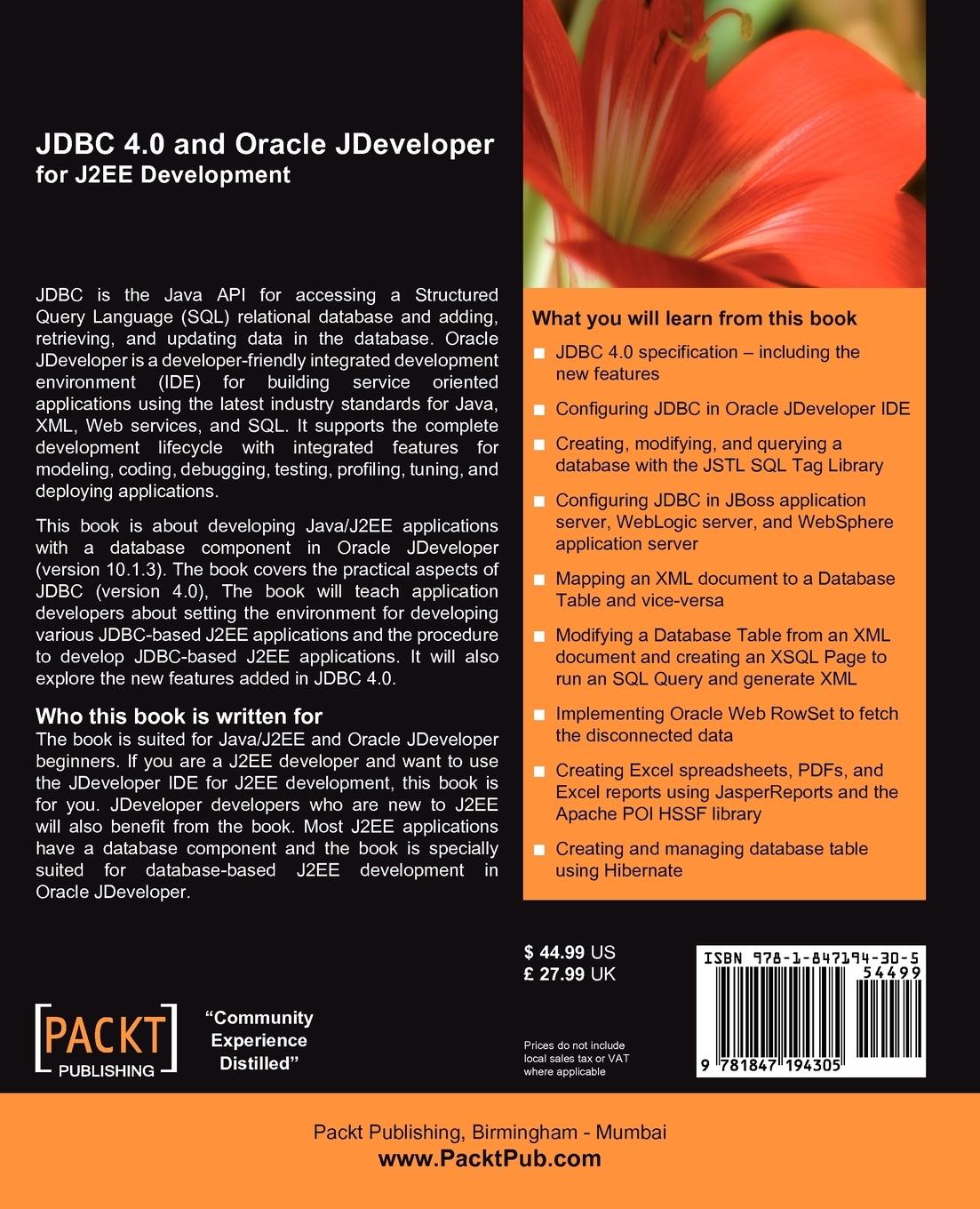 Rückseitencover JDBC 4.0 and Oracle Jdeveloper for J2ee Development