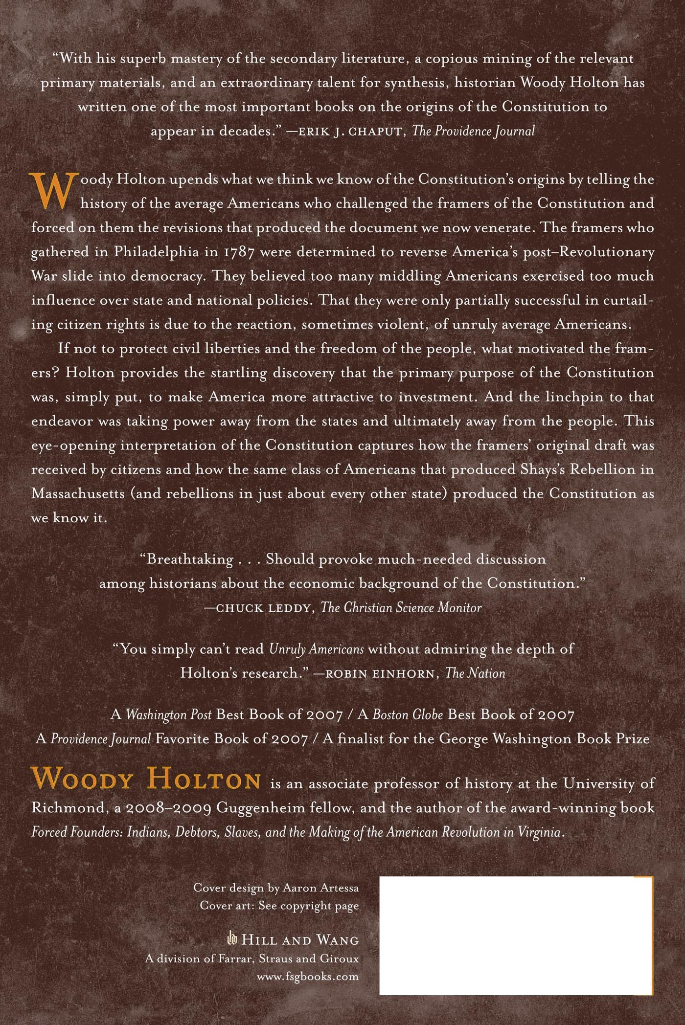 Rückseitencover Unruly Americans and the Origins of the Constitution