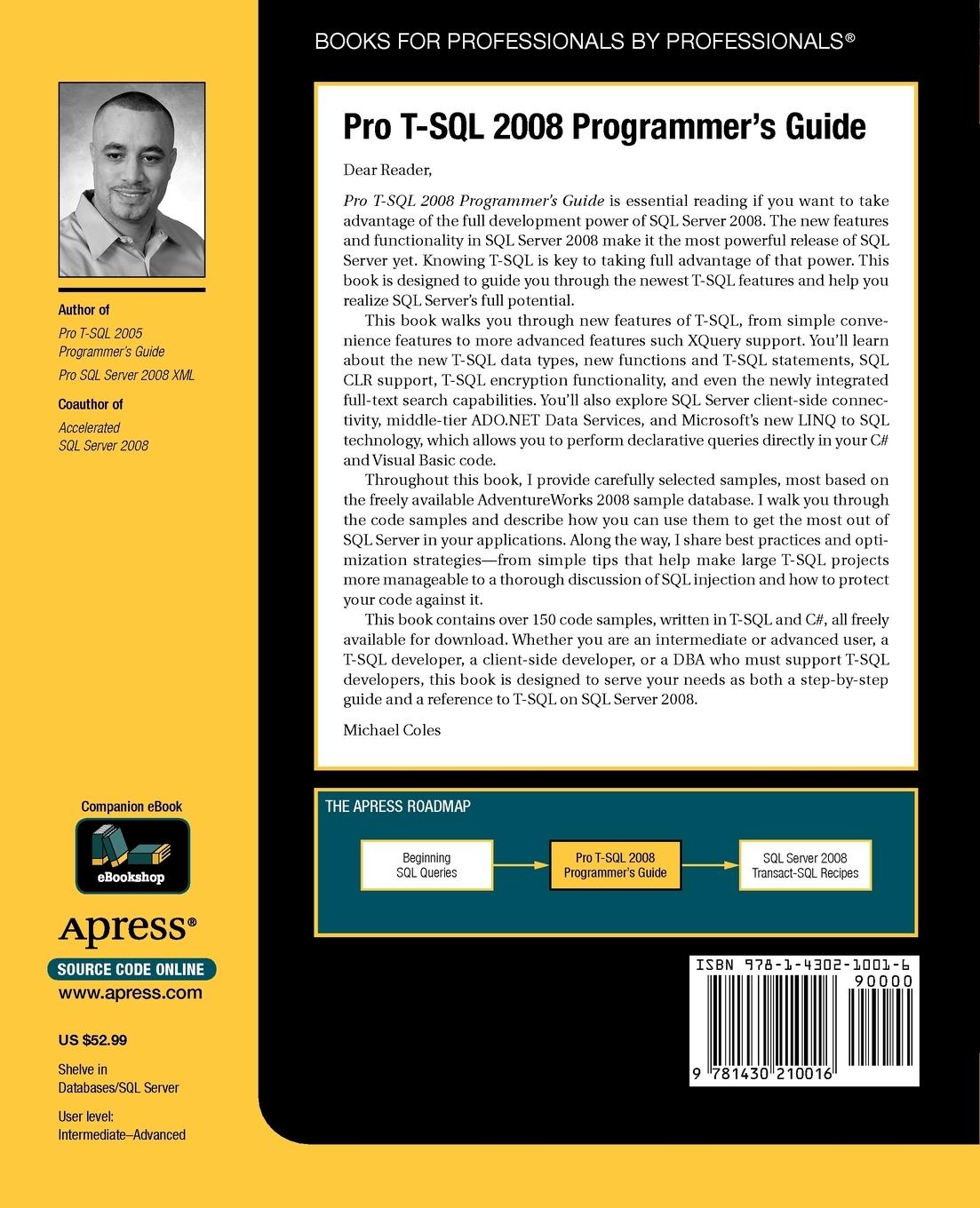 Rückseitencover Pro T-SQL 2008 Programmer's Guide