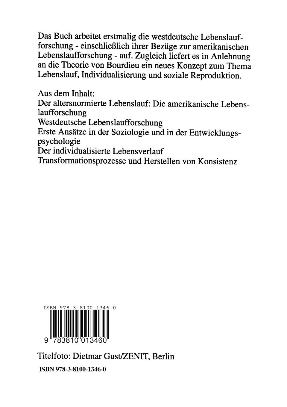Rückseitencover Individualisierung und soziale Reproduktion im Lebensverlauf
