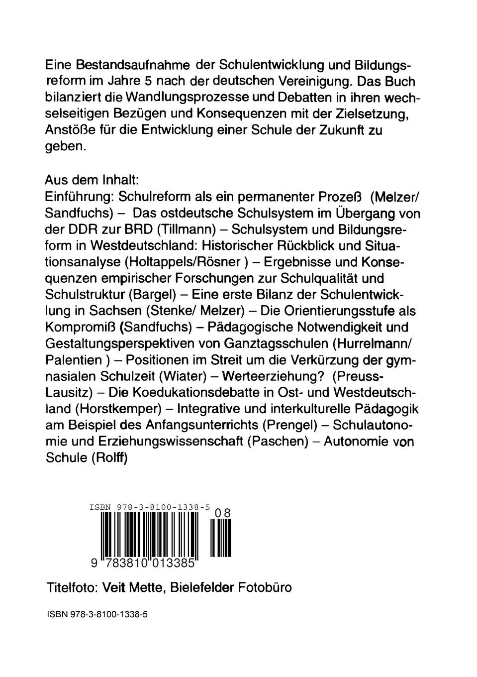 Rückseitencover Schulreform in der Mitte der 90er Jahre