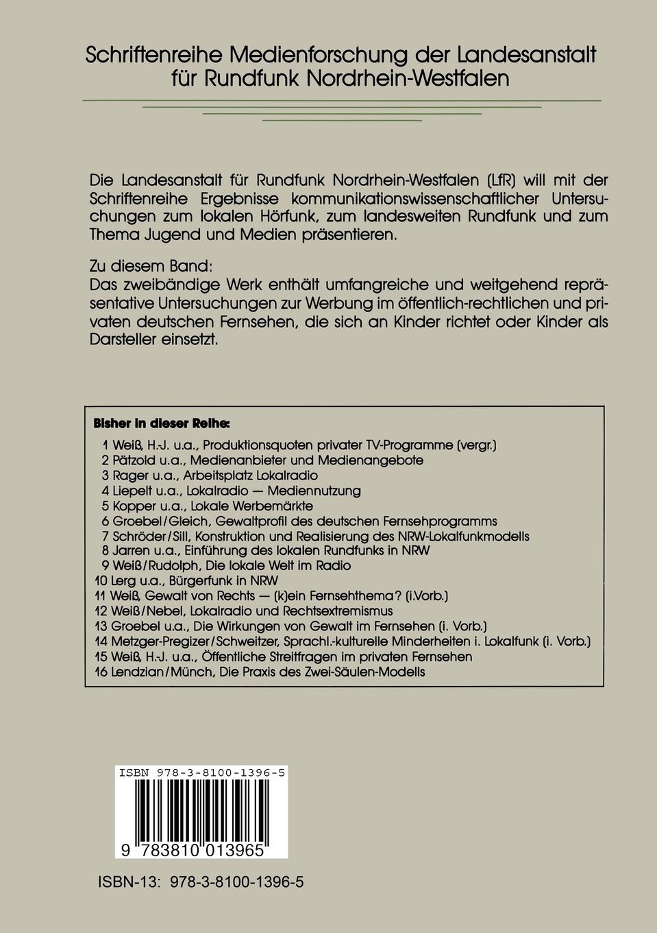 Rückseitencover Fernsehwerbung und Kinder