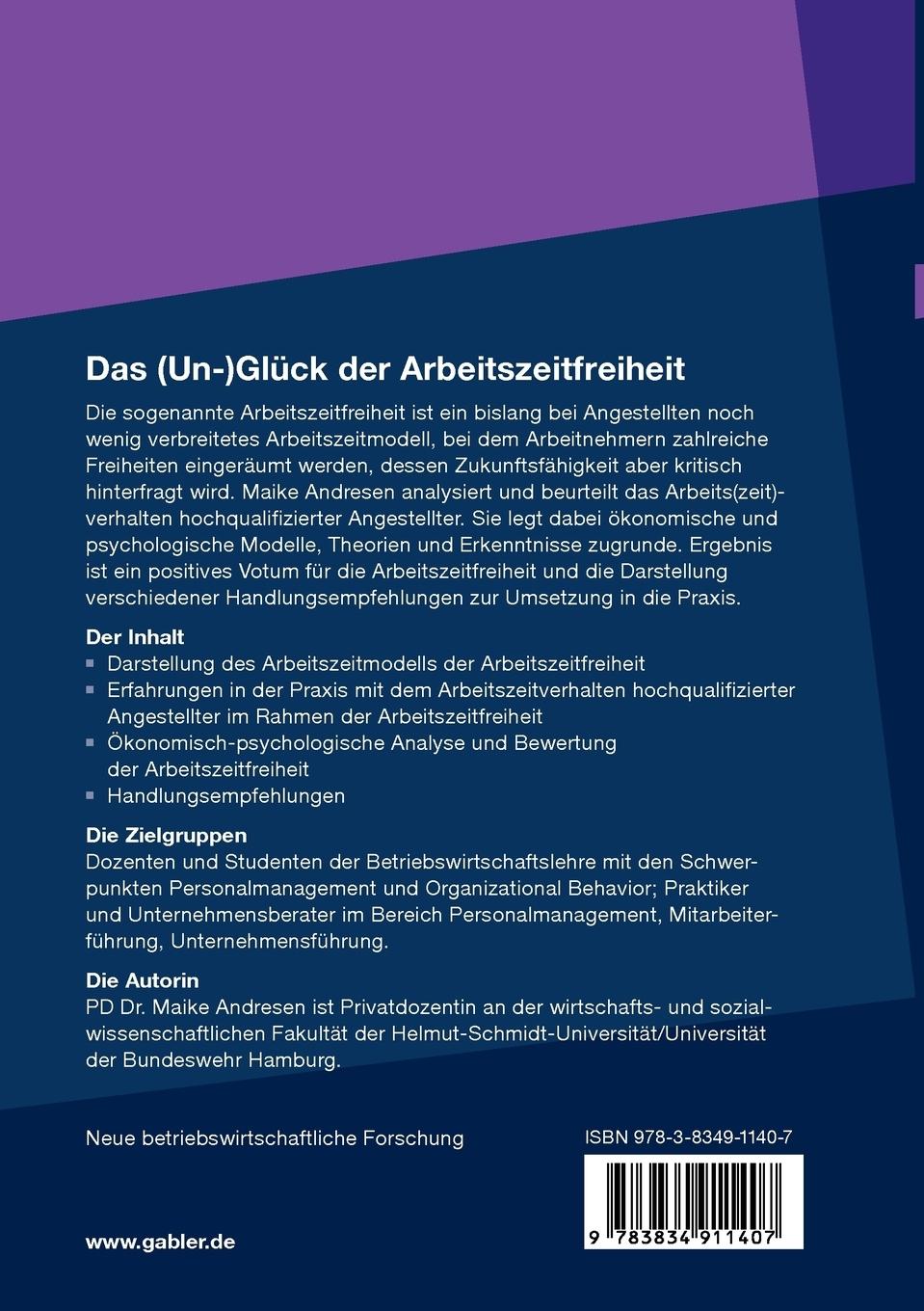 Rückseitencover Das (Un-)Glück der Arbeitszeitfreiheit