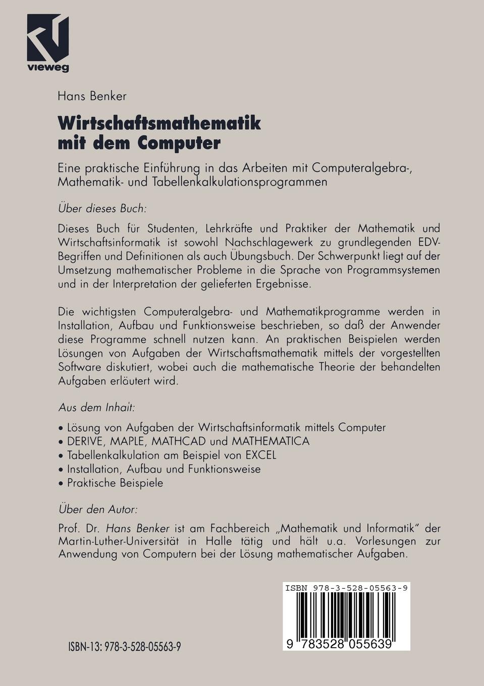 Rückseitencover Wirtschaftsmathematik mit dem Computer