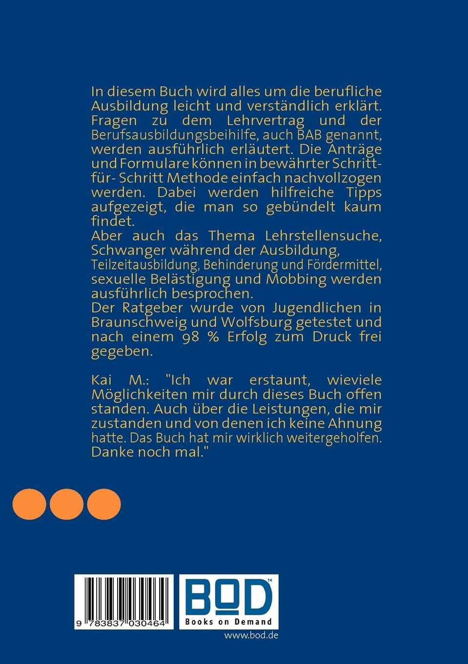Rückseitencover Lehrvertrag,Berufsausbildungsbeihilfe & Co