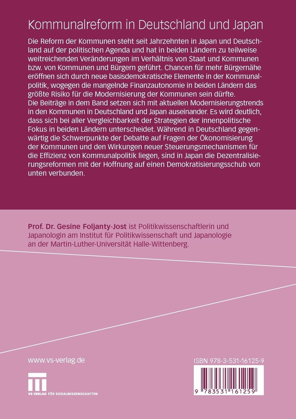 Rückseitencover Kommunalreform in Deutschland und Japan