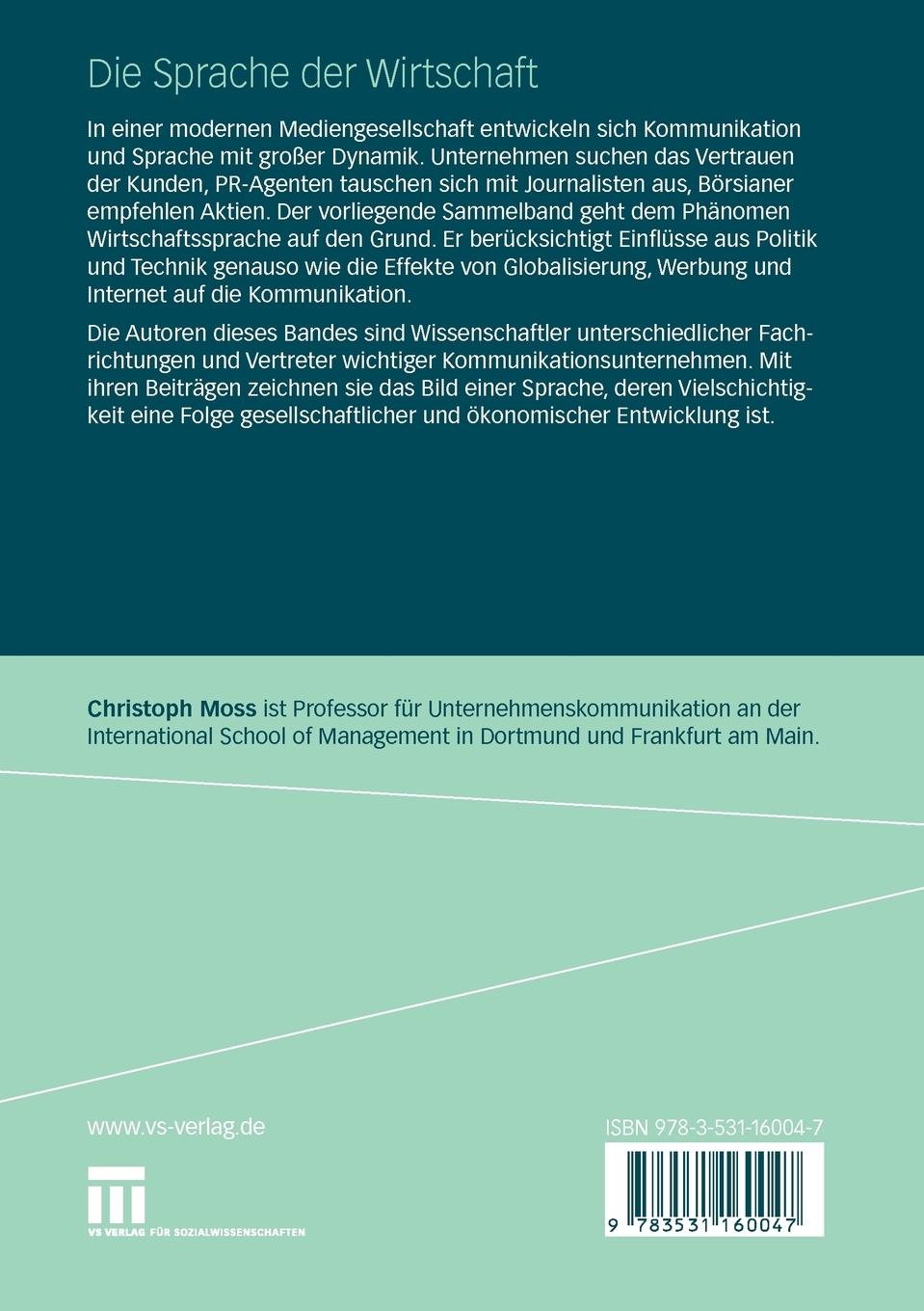 Rückseitencover Die Sprache der Wirtschaft