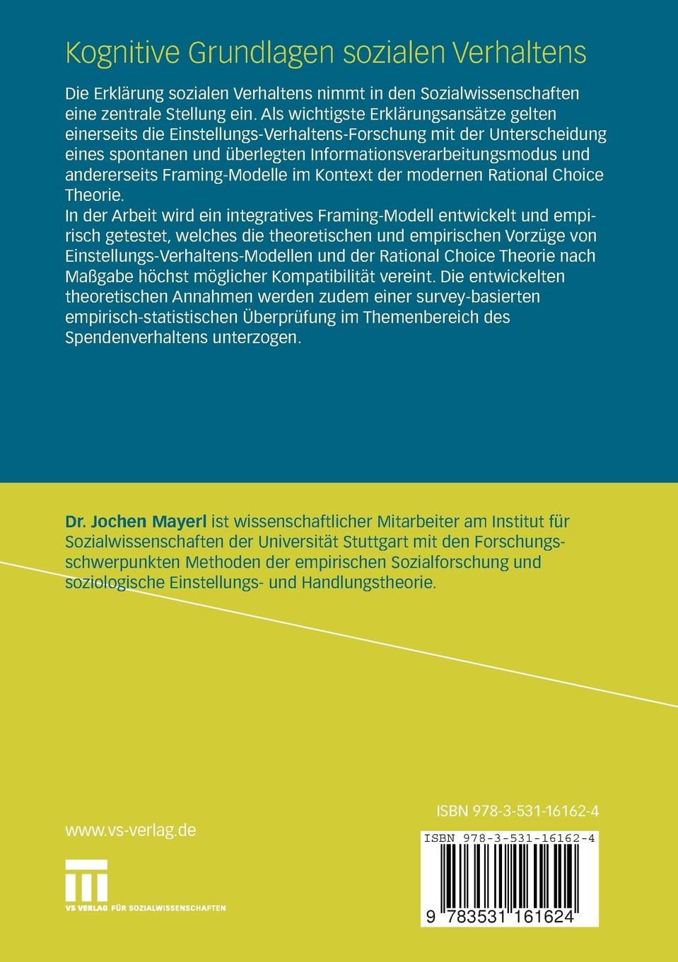 Rückseitencover Kognitive Grundlagen sozialen Verhaltens