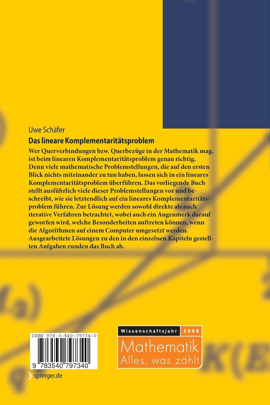 Rückseitencover Das lineare Komplementaritätsproblem