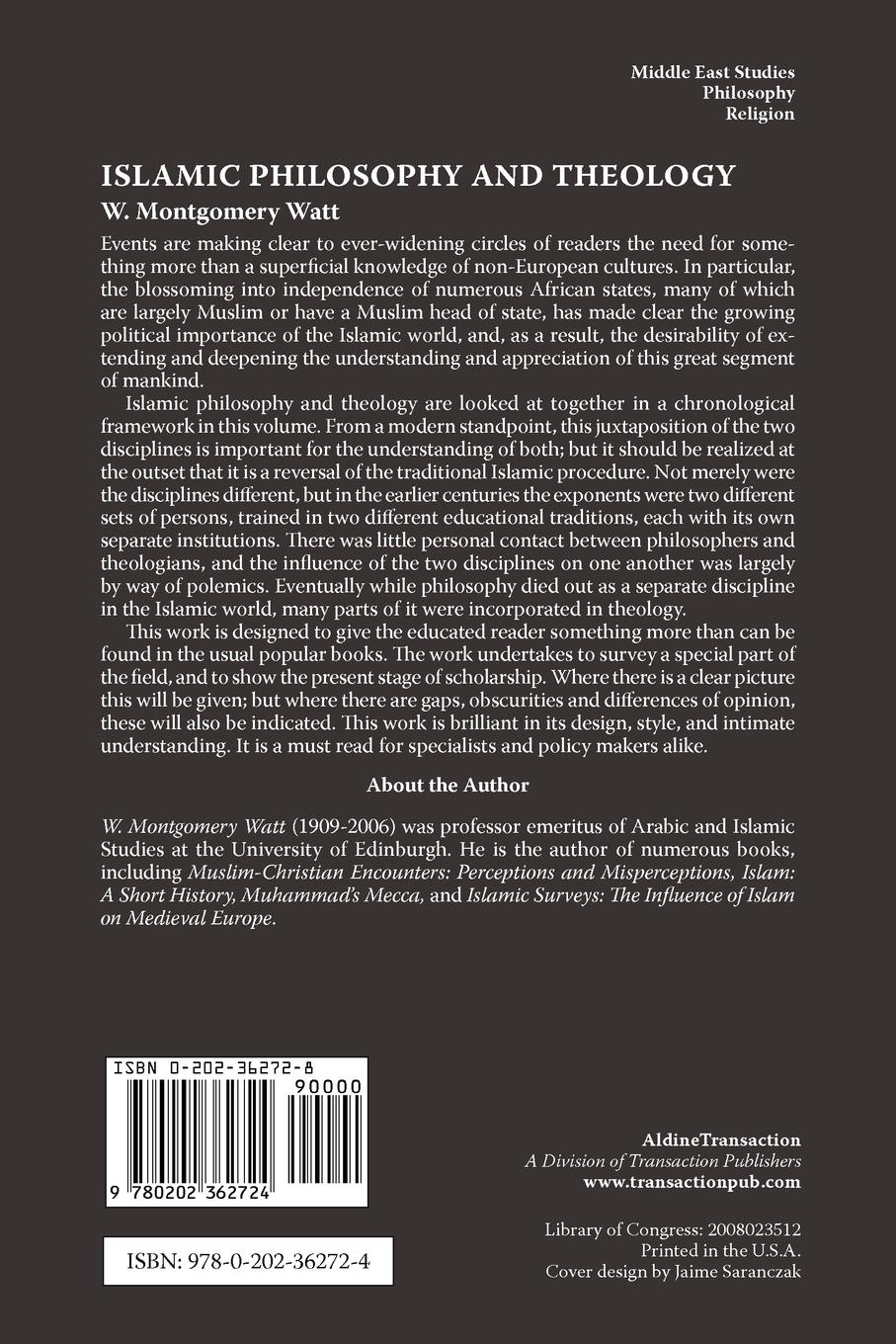 Rückseitencover Islamic Philosophy and Theology