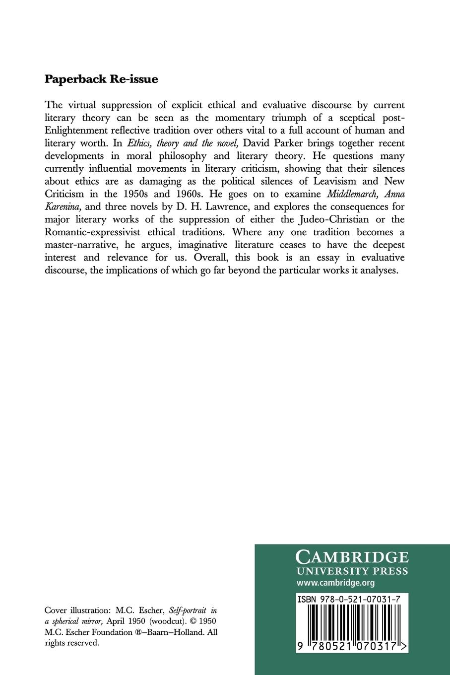 Rückseitencover Ethics, Theory and the Novel