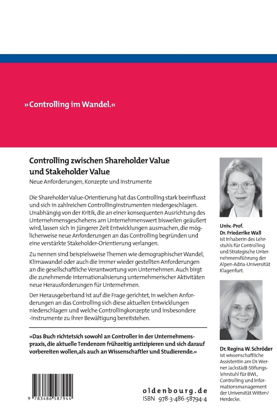 Rückseitencover Controlling zwischen Shareholder Value und Stakeholder Value