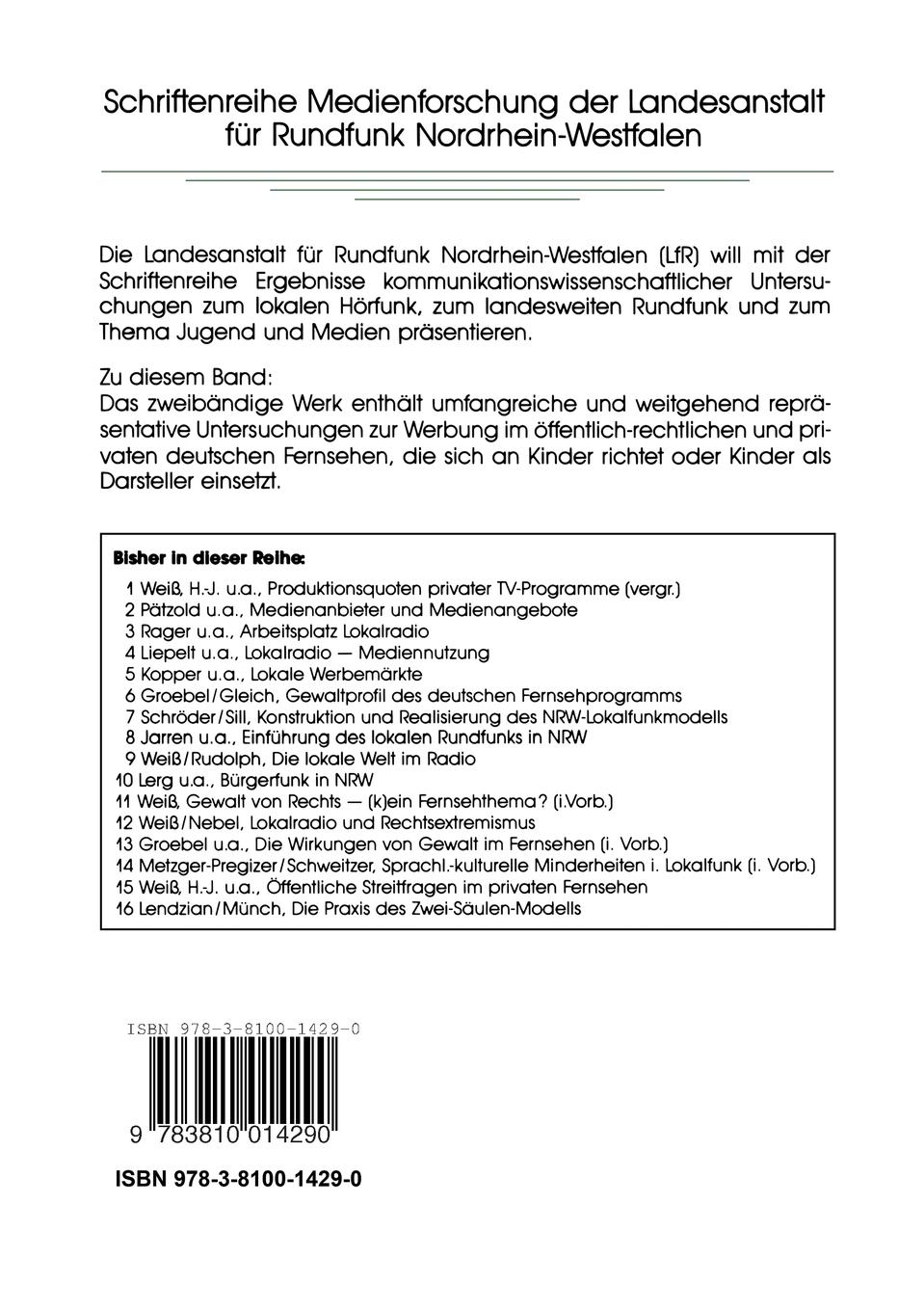 Rückseitencover Fernsehwerbung und Kinder