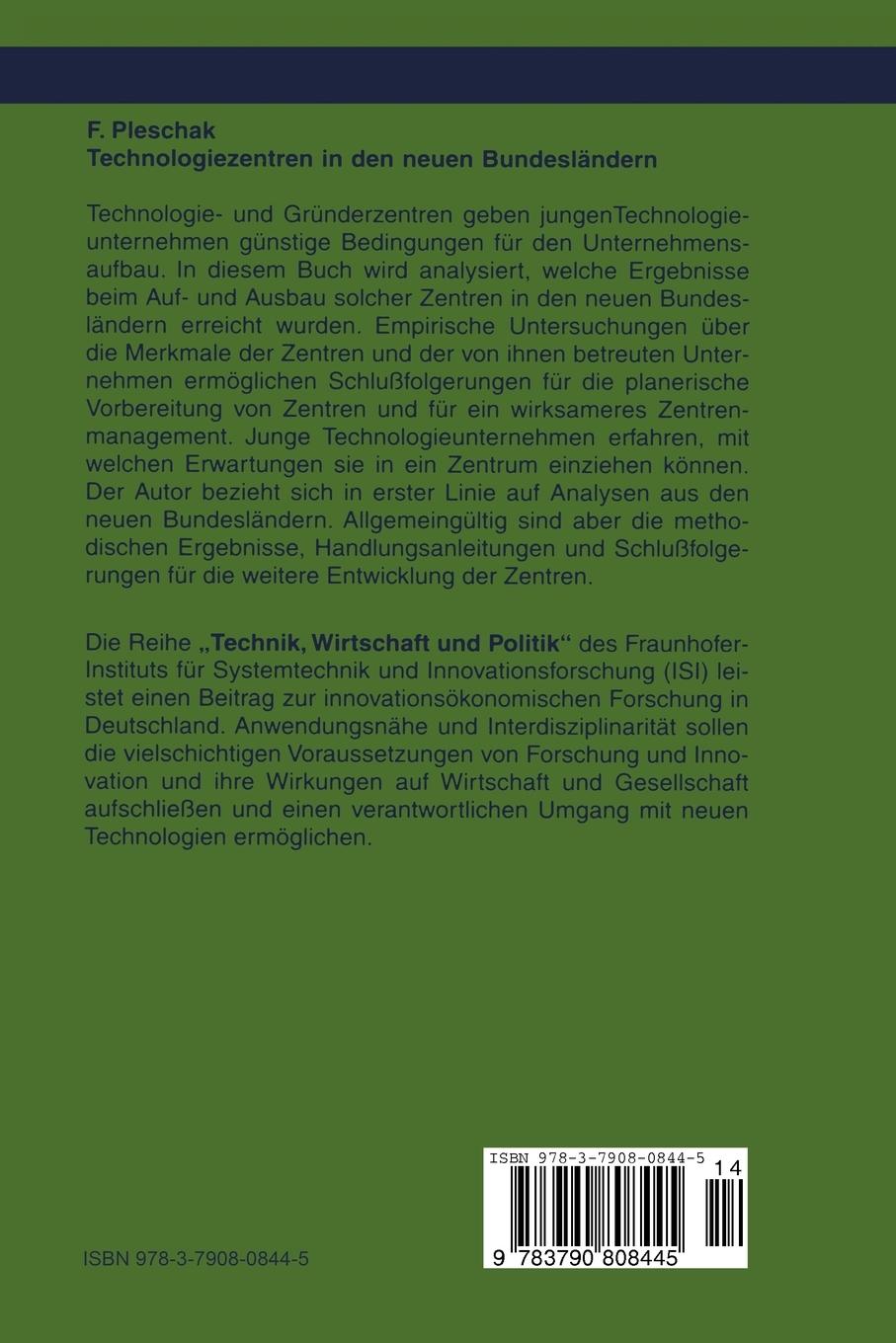Rückseitencover Technologiezentren in den neuen Bundesländern